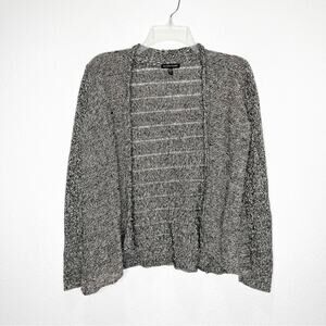 Eileen Fisher Washable Wool & Linen Stripe Cardigan Black & Cream XS